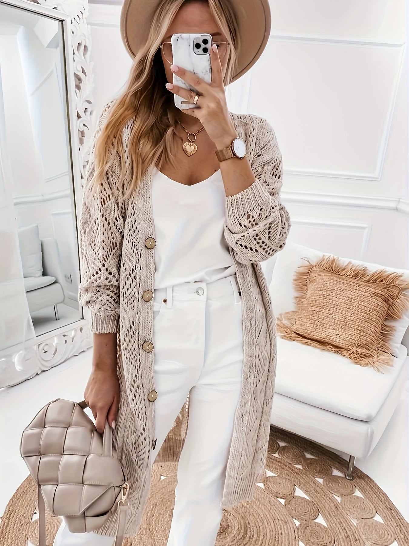 Stretchy V-Neck Knit Cardigan
