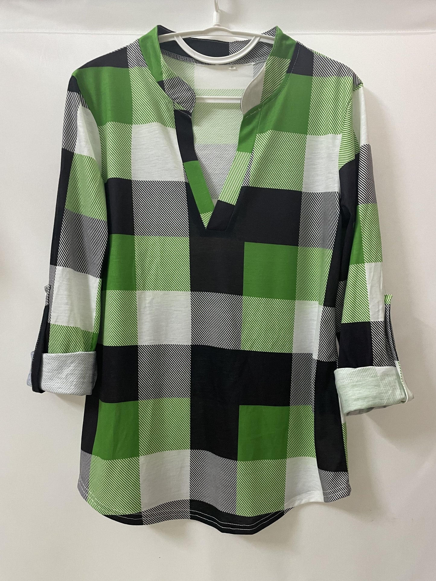 Plaid V-Neck Long Sleeve Shirt