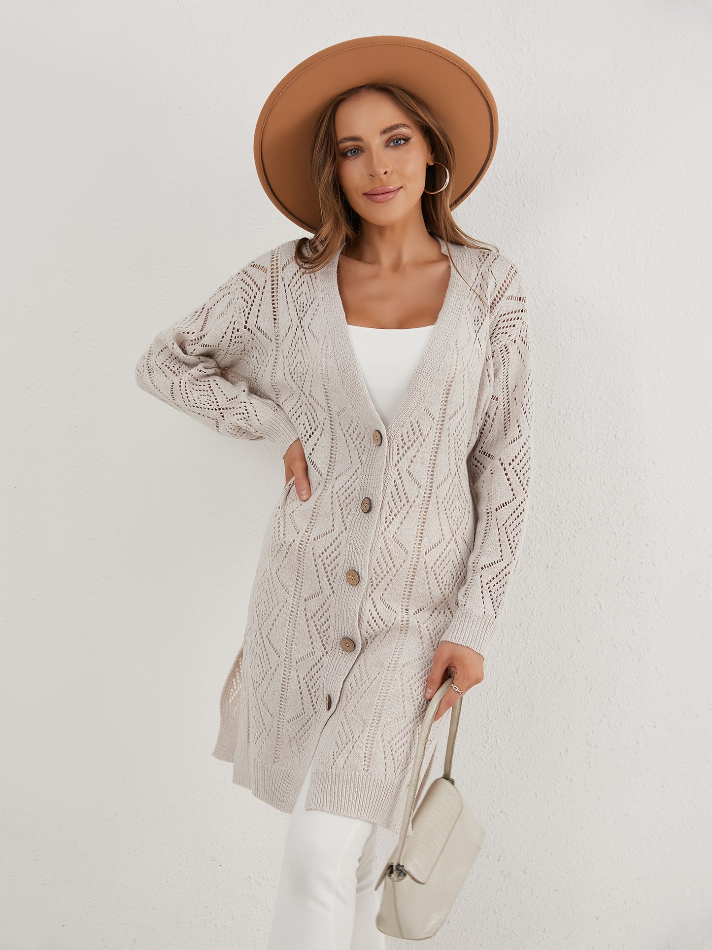 Stretchy V-Neck Knit Cardigan