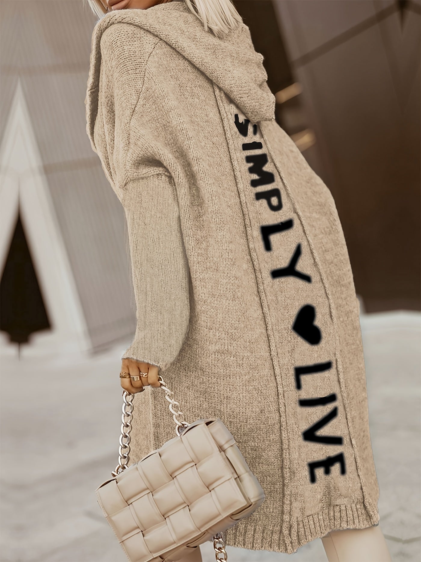 Hooded V-Neck Knit Cardigan