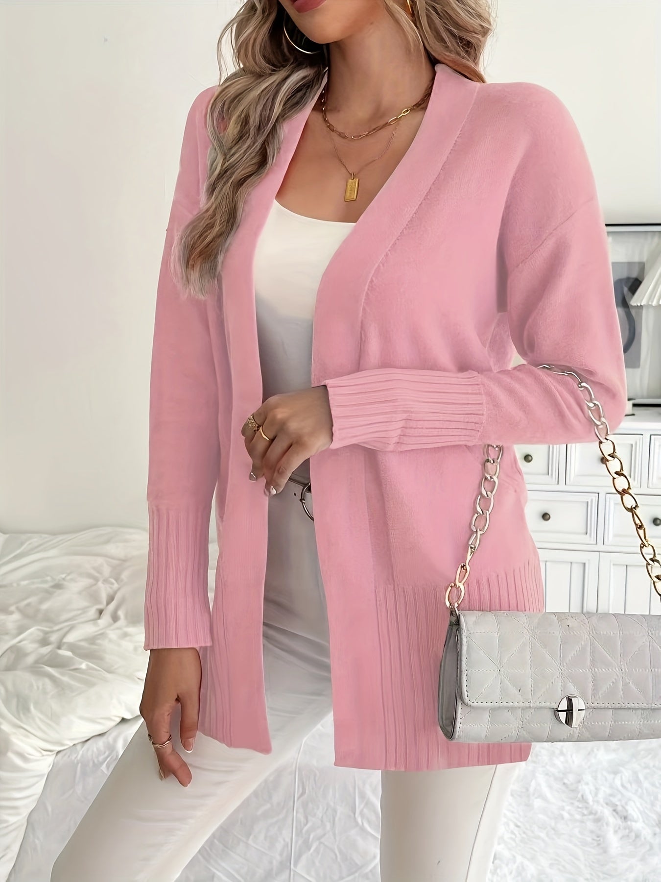 Plus Size Open Front Knit Cardigan