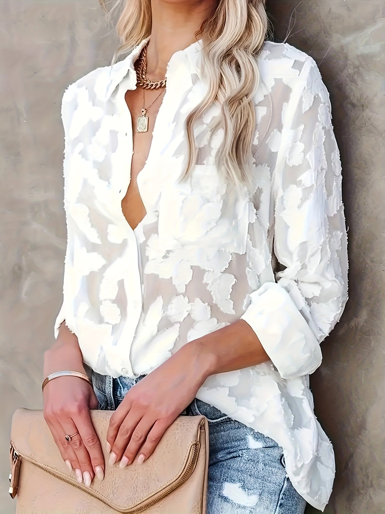 Floral Keyhole Neck Ruffle Sleeve Blouse