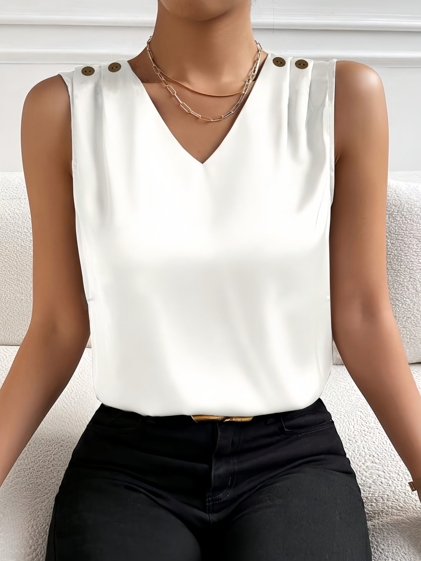 Sleeveless V-Neck Silky Vest
