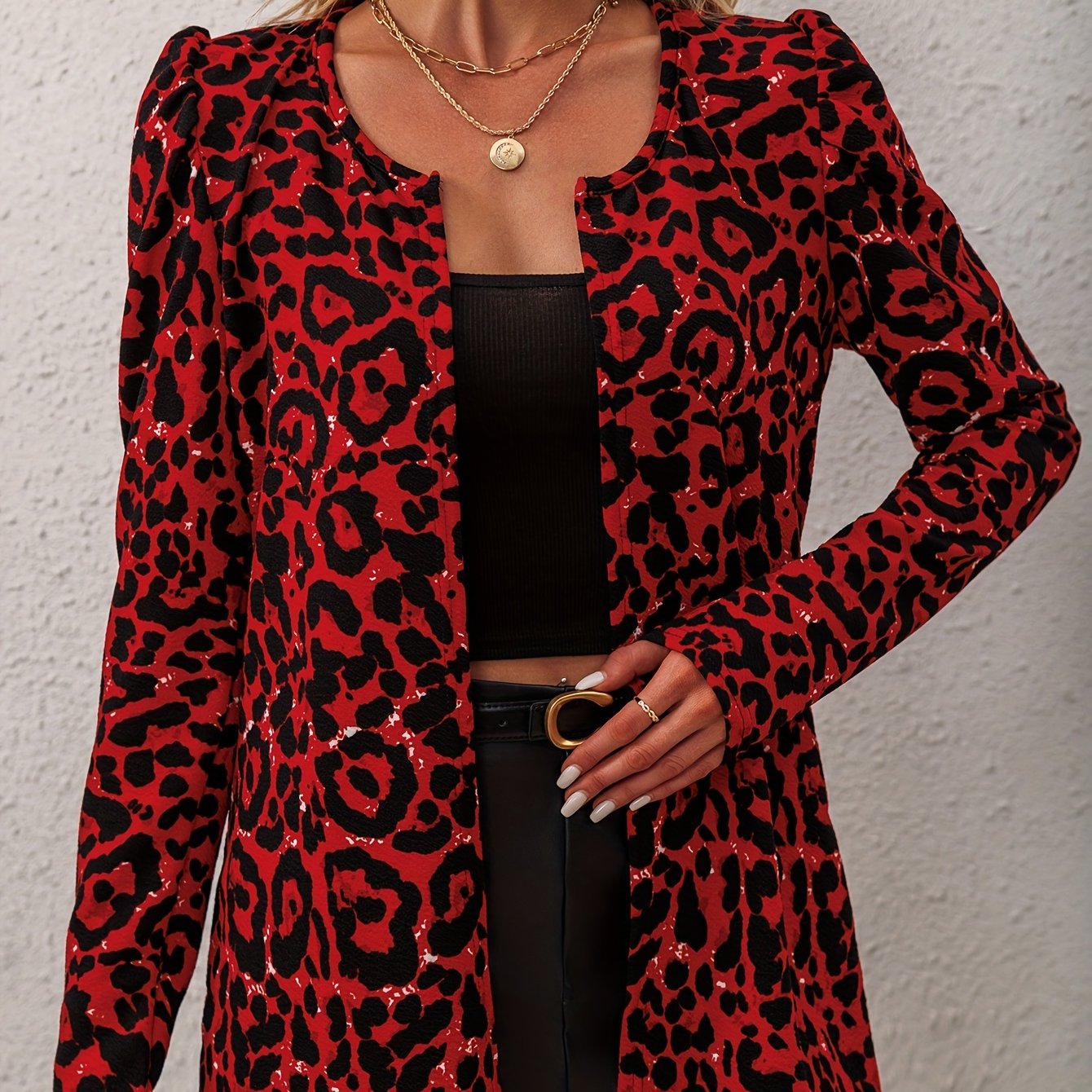 Leopard Print Open Front Jacket