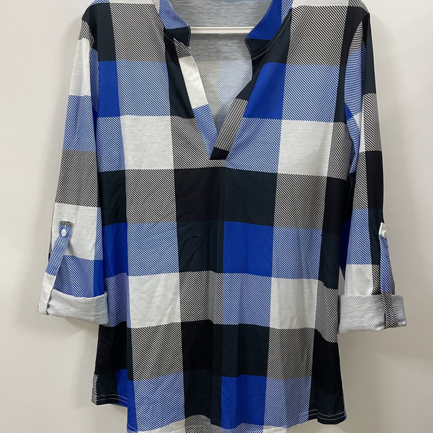 Plaid V-Neck Long Sleeve Shirt