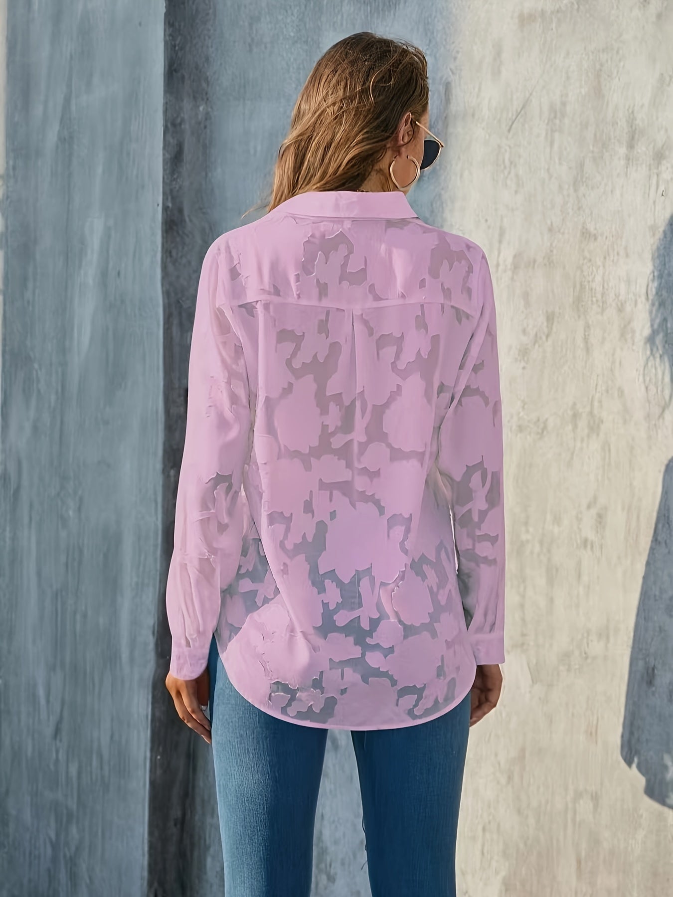 Floral Keyhole Neck Ruffle Sleeve Blouse