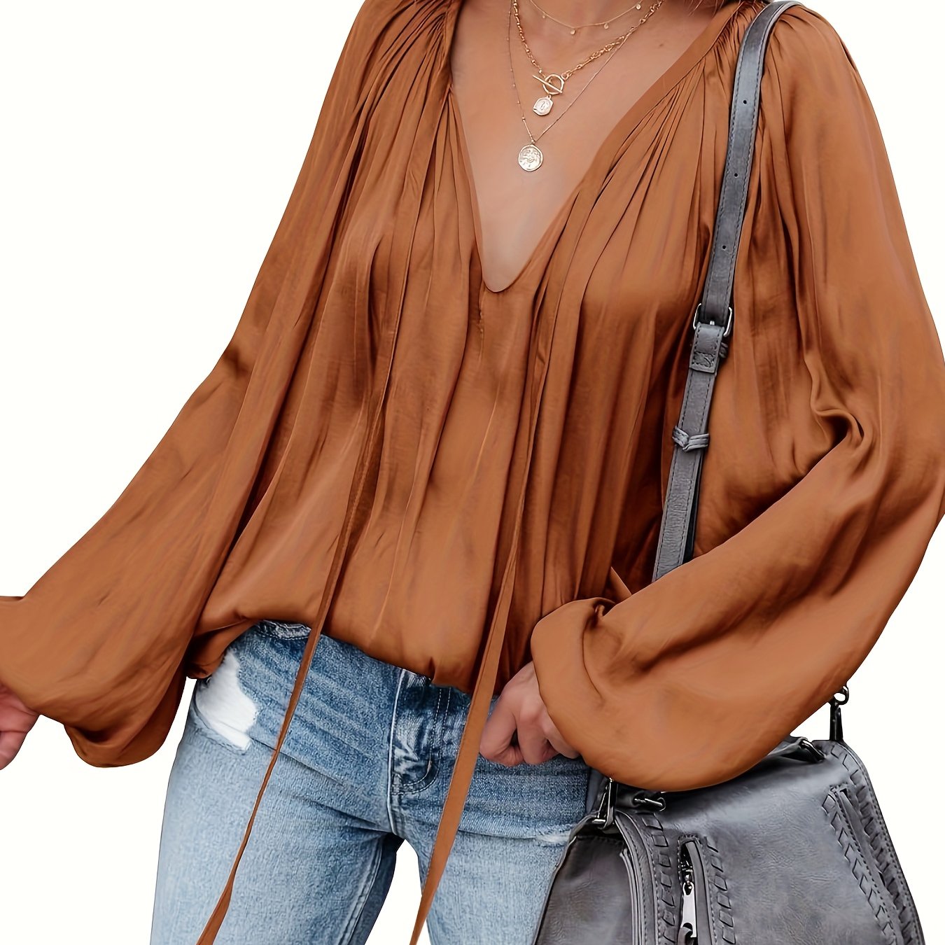 Elegant V-Neck Long Sleeve Blouse