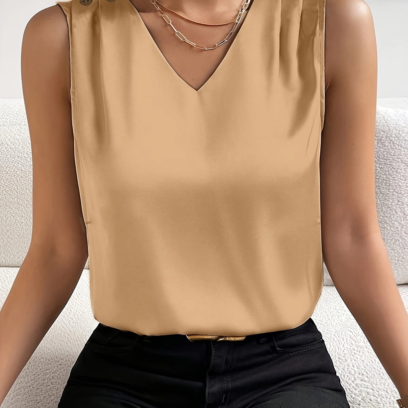 Sleeveless V-Neck Silky Vest