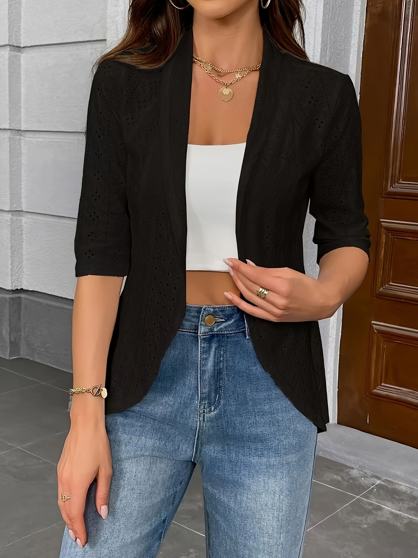 Three-Quarter Sleeve Casual Cardigan