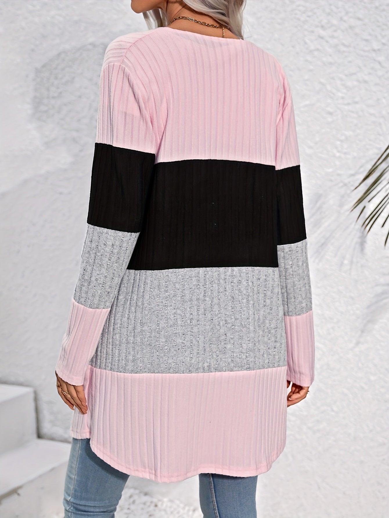 Colorblock Ribbed Open Cardigan