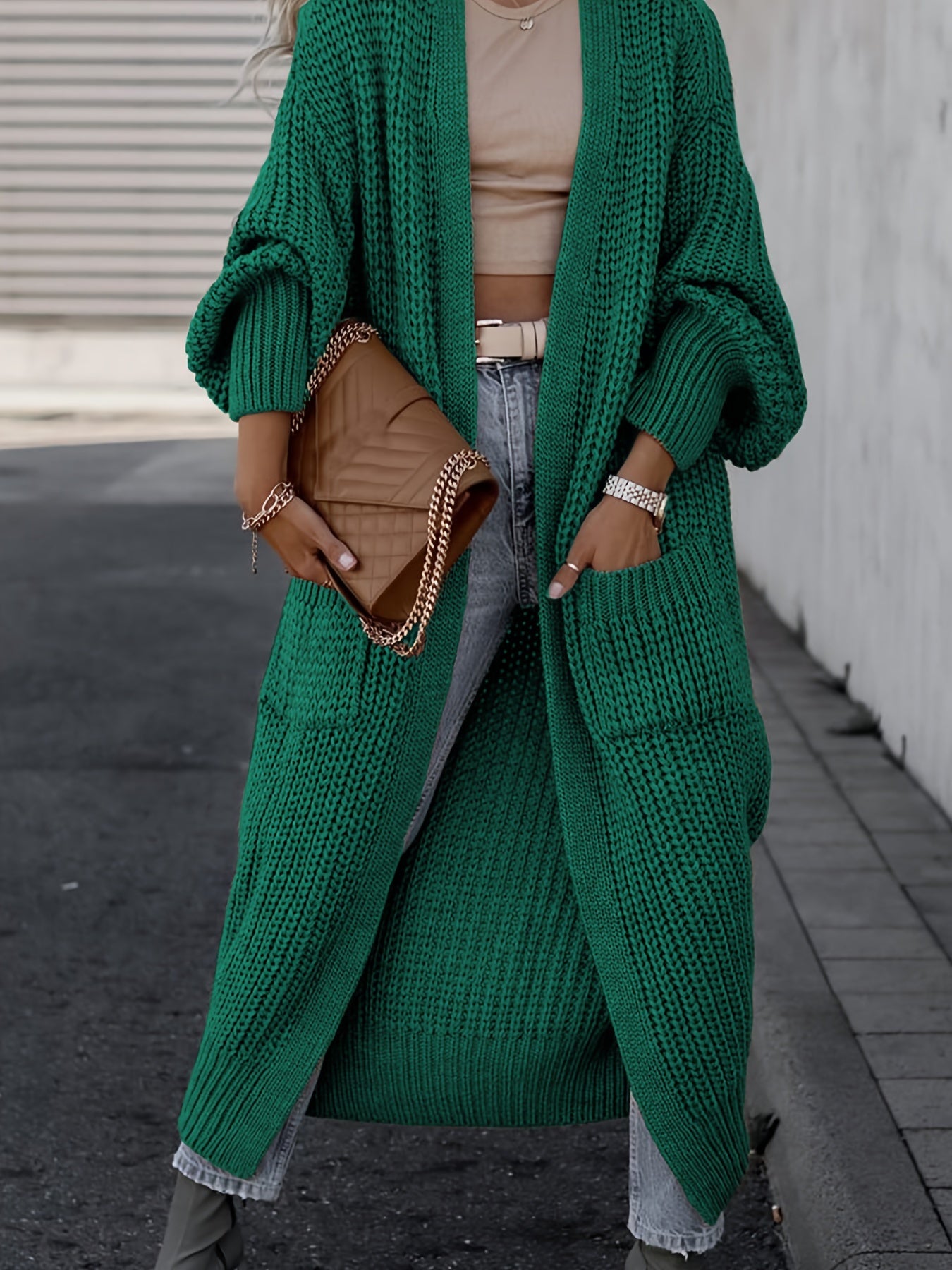 Deep V-Neck Ribbed Cardigan