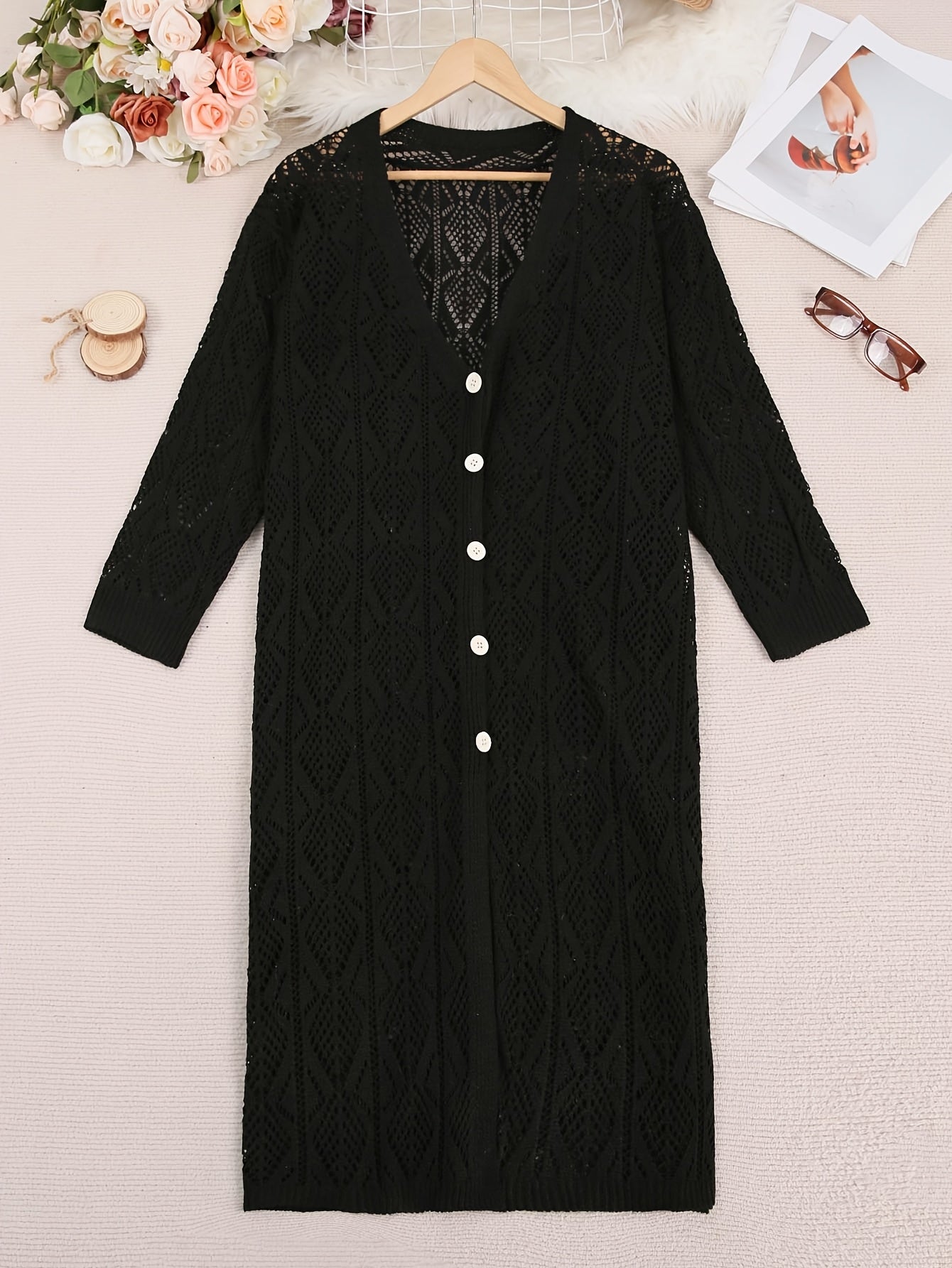 Hollow-Out Sweater Jacket