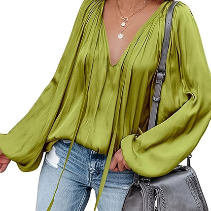 Elegant V-Neck Long Sleeve Blouse