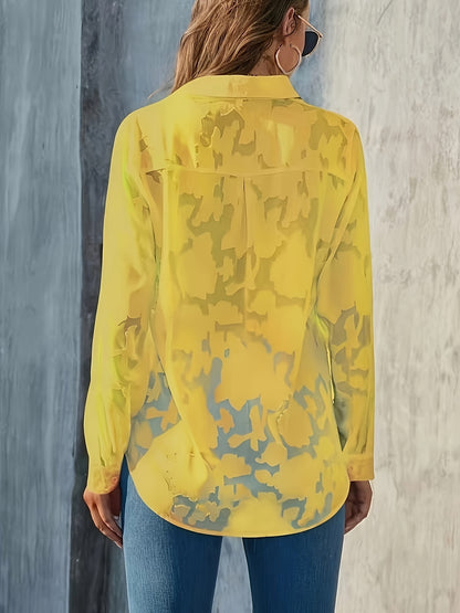 Floral Keyhole Neck Ruffle Sleeve Blouse