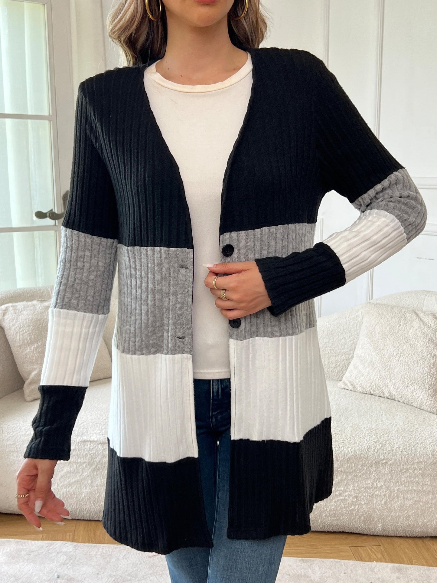 Colorblock Button Front Cardigan
