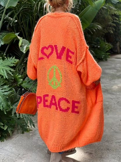 Letter Pattern Open Front Cardigan