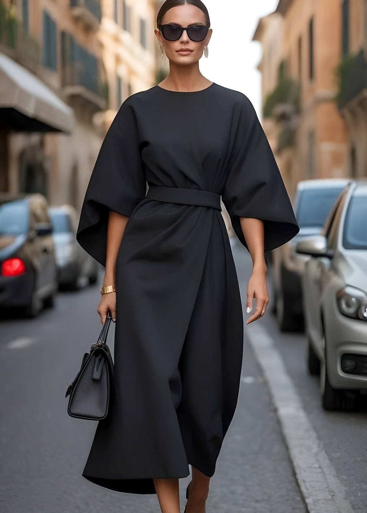 Elegant Dress with Wide Sleeves
