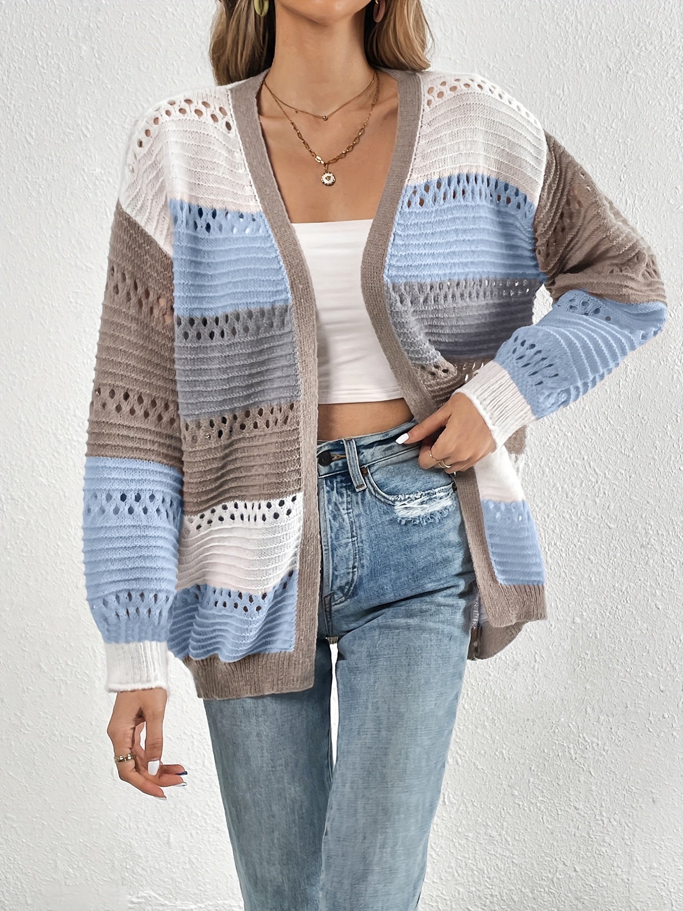Cut-Out Color Block Cardigan