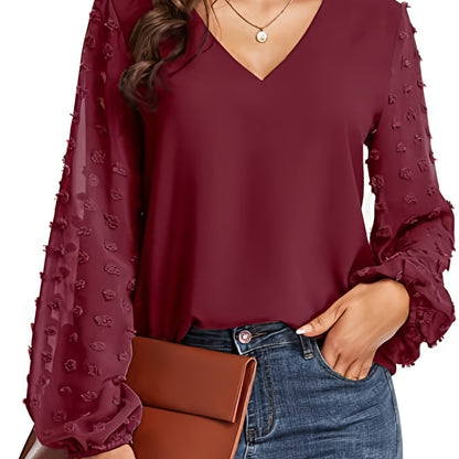 V-Neck Shirt with Swiss Dot Sleeves