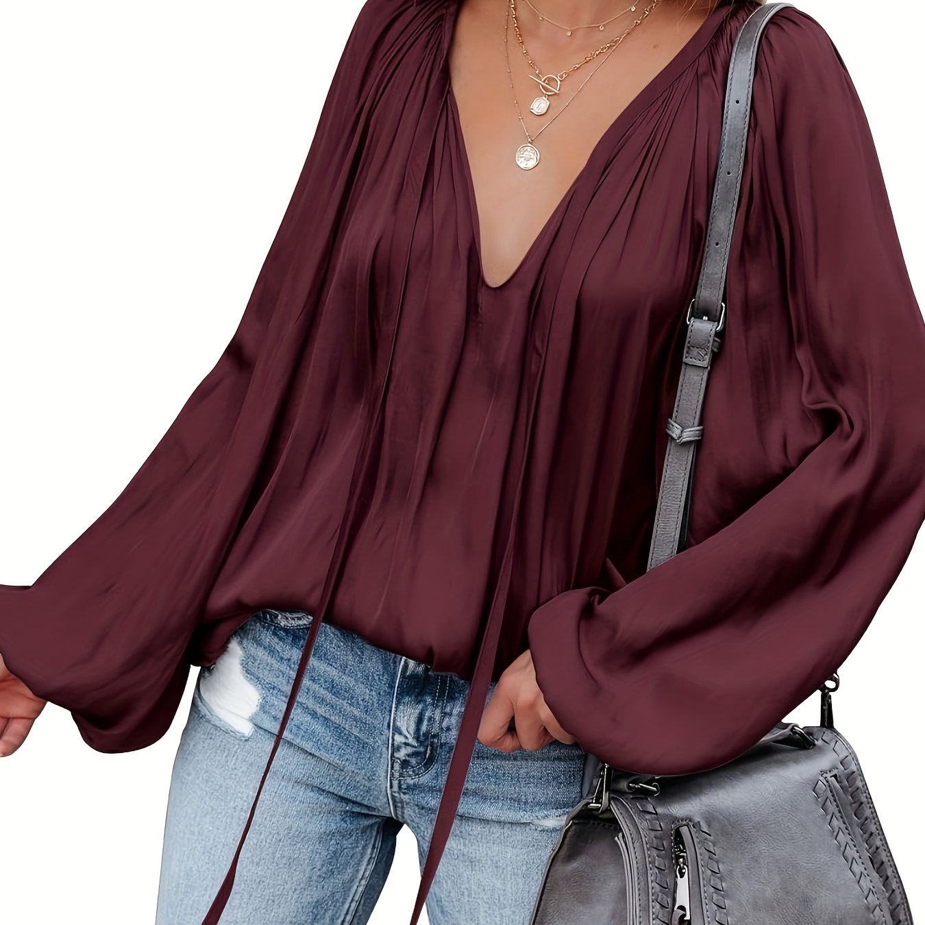 Elegant V-Neck Long Sleeve Blouse