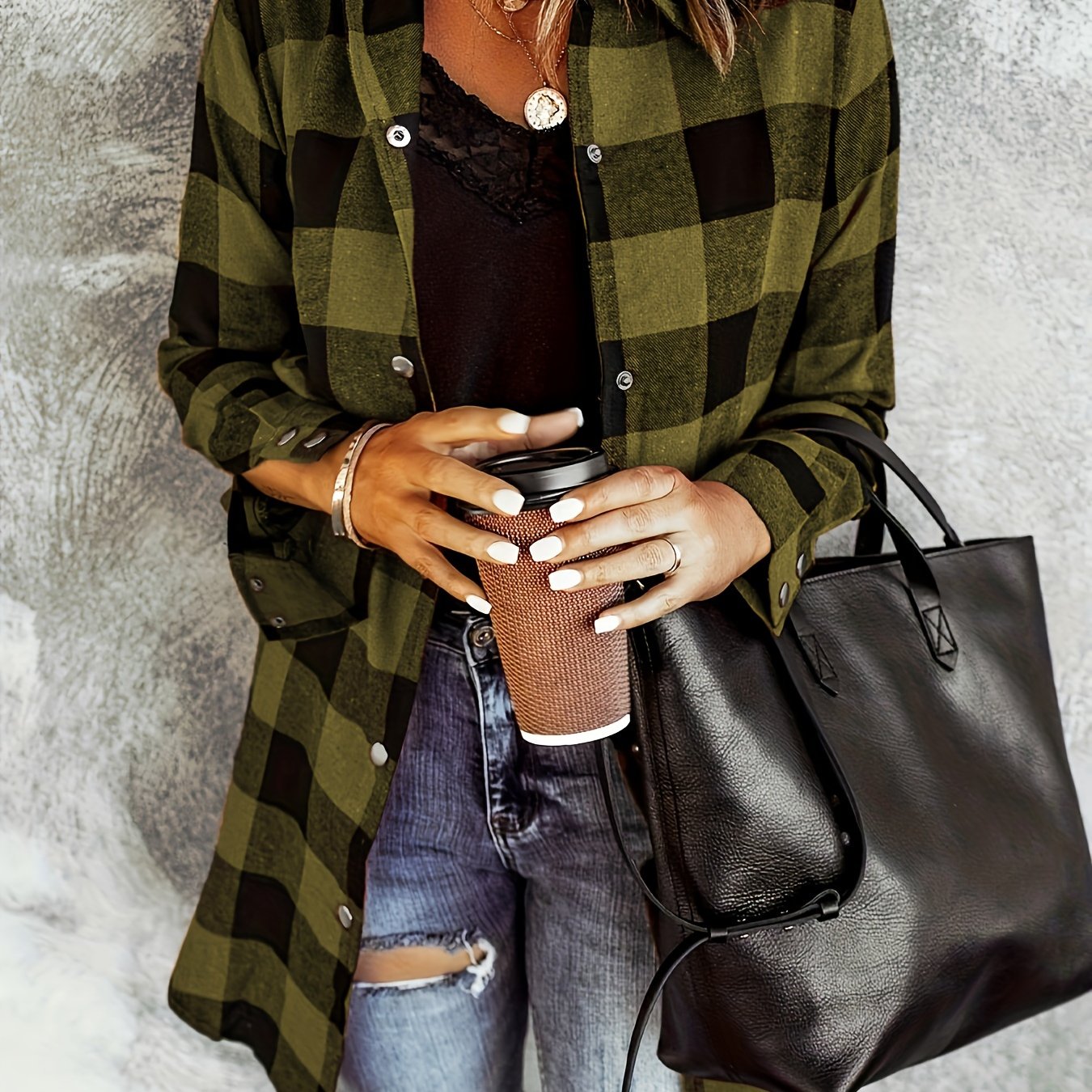 Plaid Button Front Long Shirt