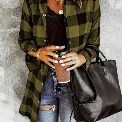 Plaid Button Front Long Shirt