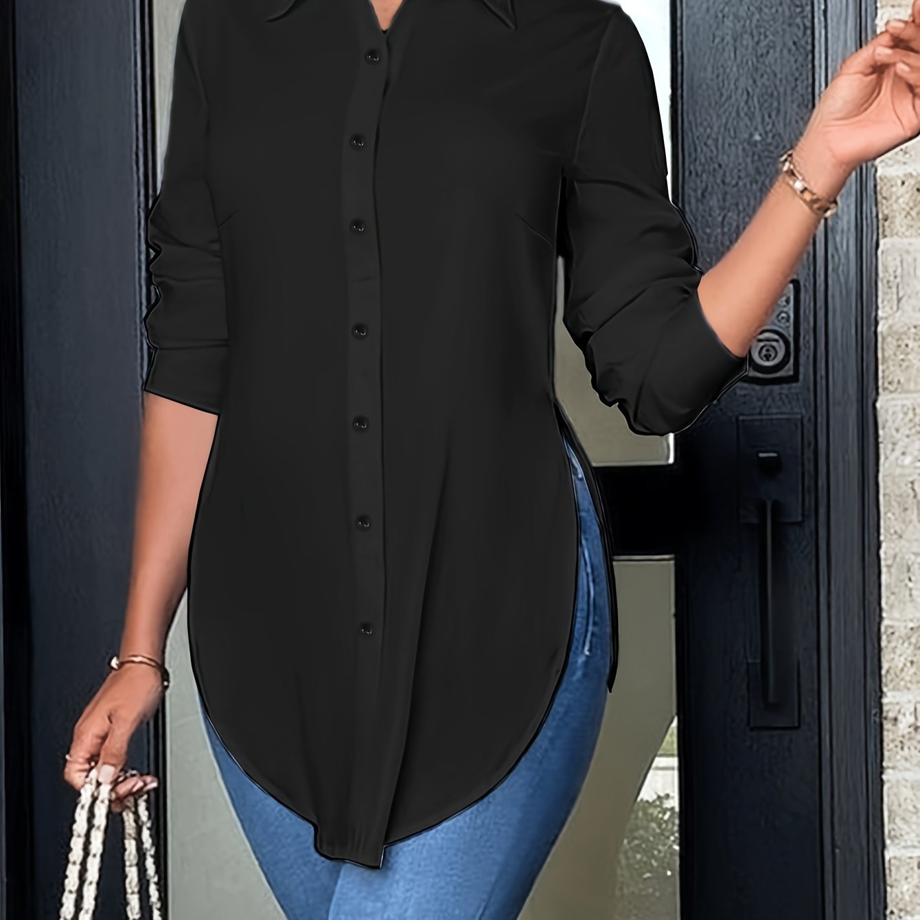Curved Hem Button Front Shirt