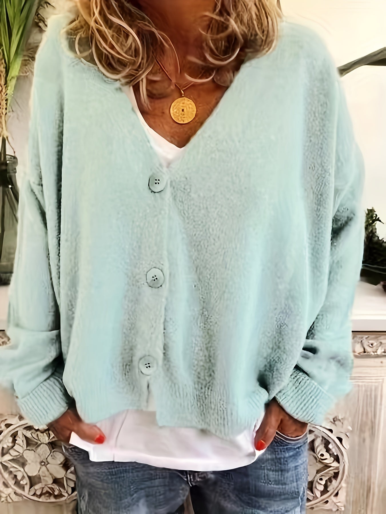 Vibrant V-Neck Knit Cardigan