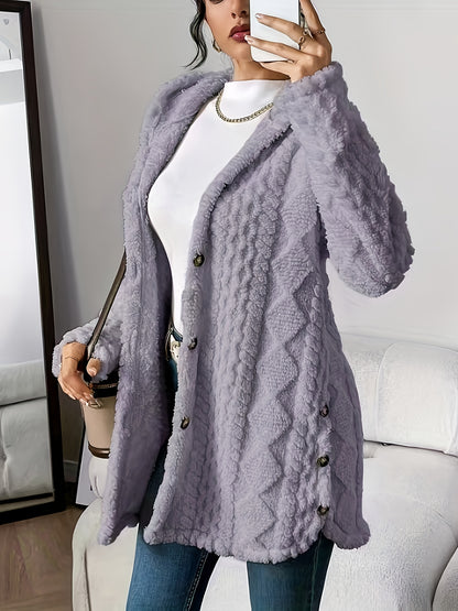 Plush Hooded Argyle Cardigan Coat