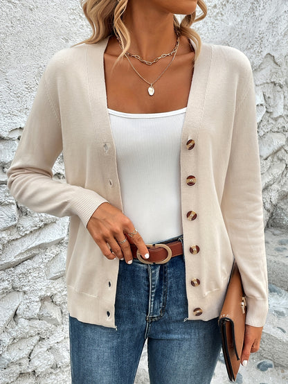 Button Front V-Neck Cardigan Top