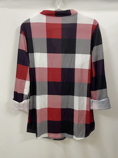 Plaid V-Neck Long Sleeve Shirt