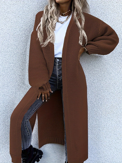 Long V-Neck Open Cardigan
