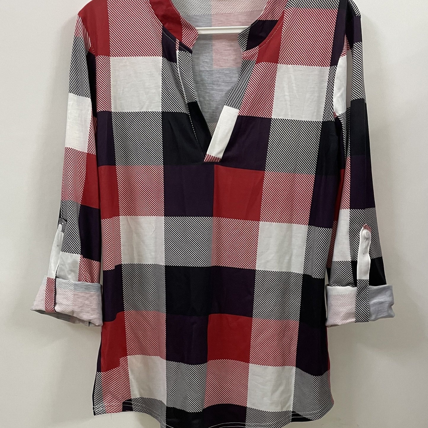 Plaid V-Neck Long Sleeve Shirt