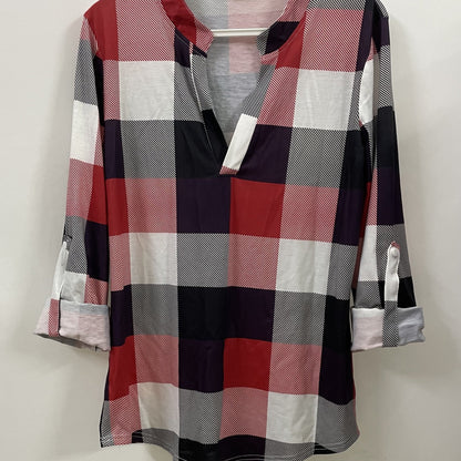 Plaid V-Neck Long Sleeve Shirt
