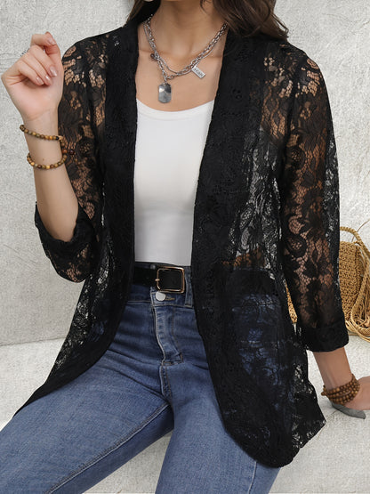 Floral Lace Open Front Blazer