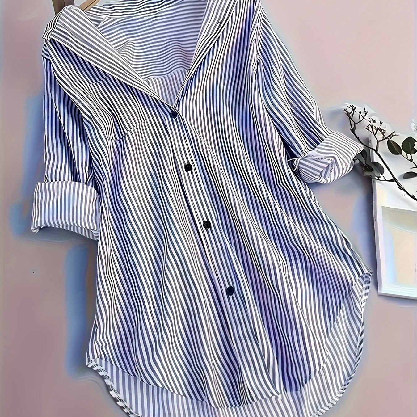 Striped Button Front Blouse