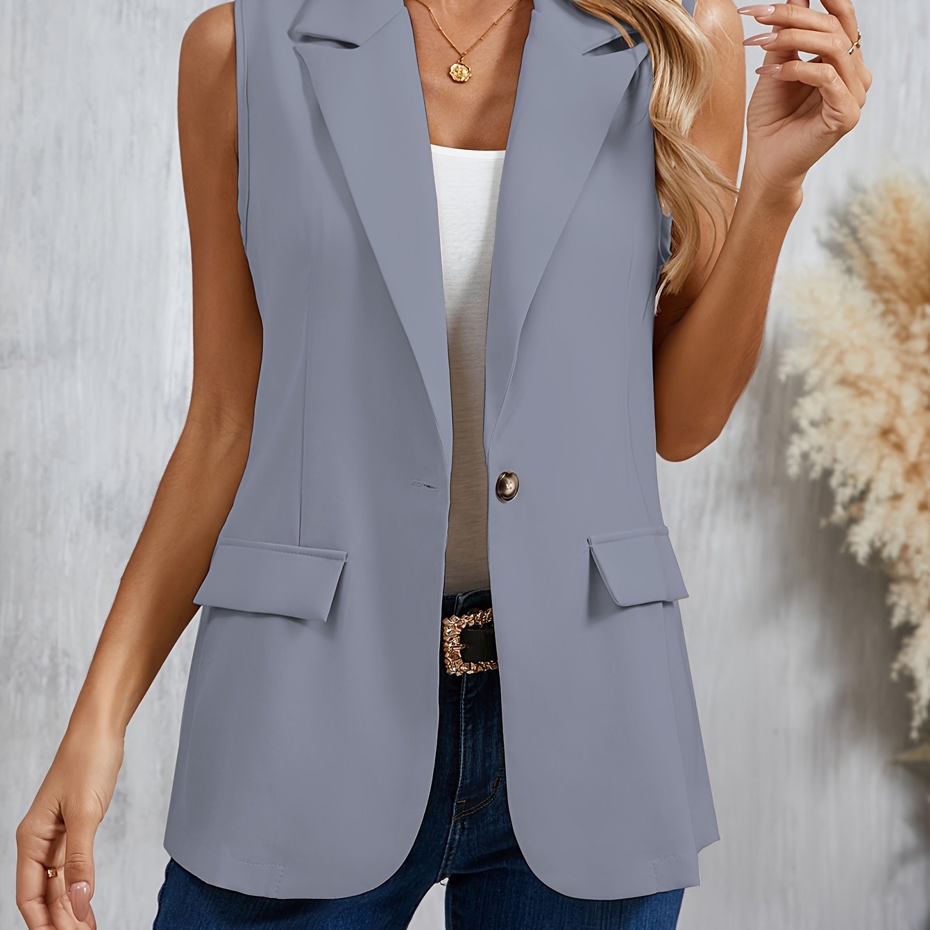 Sleeveless Lapel Blazer Vest