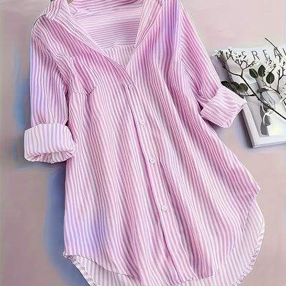 Striped Button Front Blouse