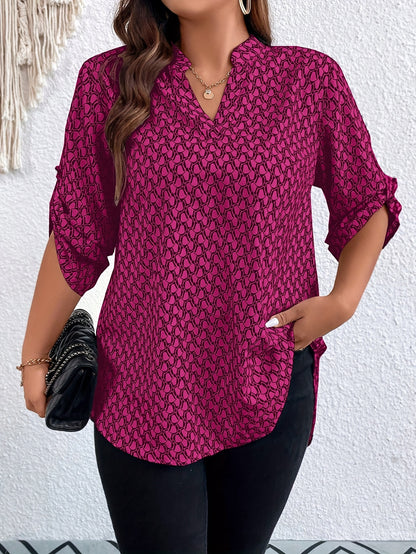 Printed Notched Neck Tunic Blouse