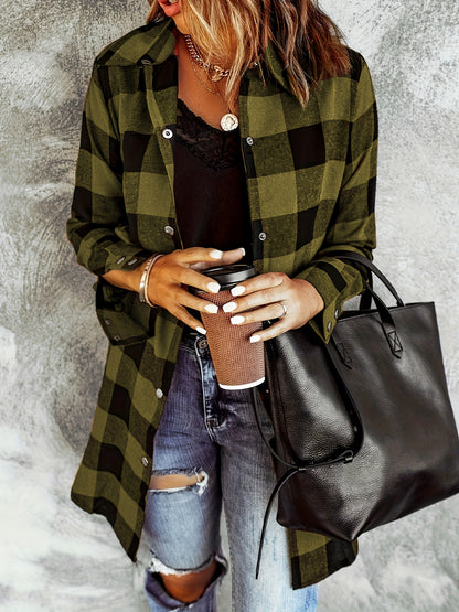 Plaid Button Front Long Shirt