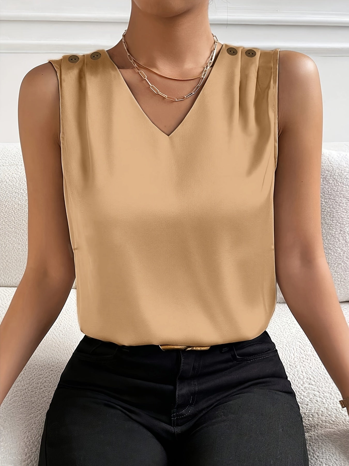 Sleeveless V-Neck Silky Vest