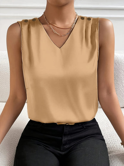 Sleeveless V-Neck Silky Vest
