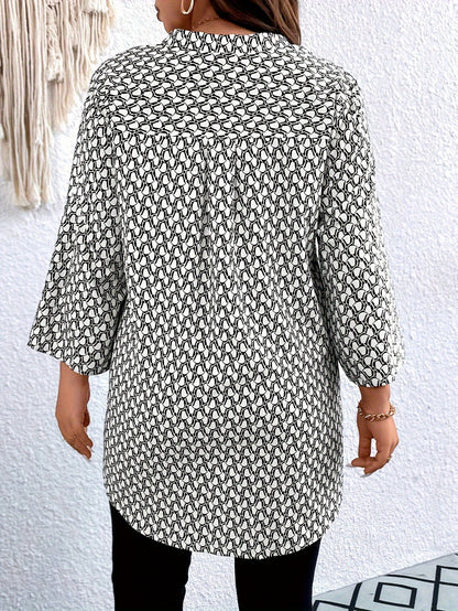 Printed Notched Neck Tunic Blouse