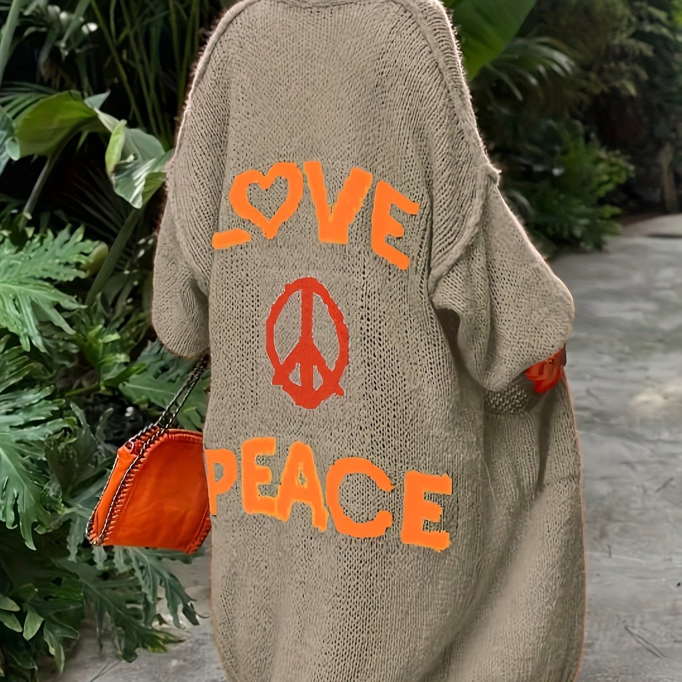 Letter Pattern Open Front Cardigan
