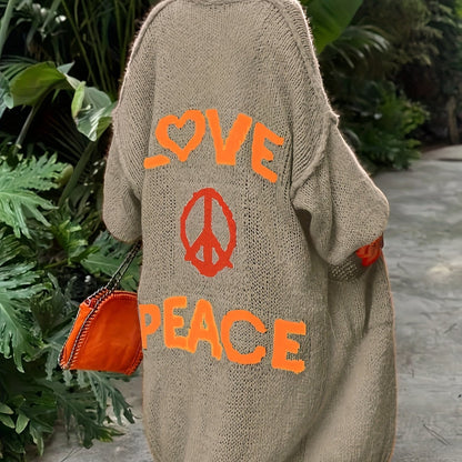 Letter Pattern Open Front Cardigan