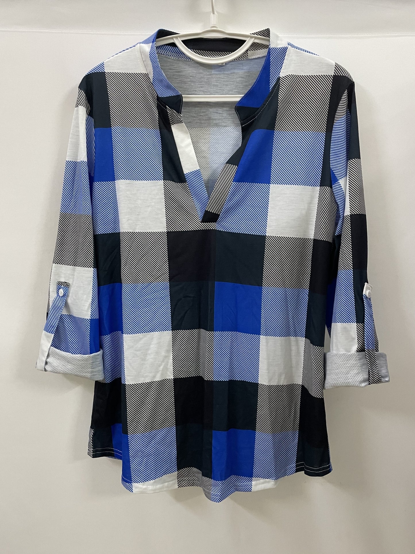 Plaid V-Neck Long Sleeve Shirt
