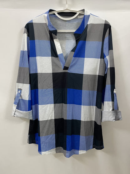 Plaid V-Neck Long Sleeve Shirt