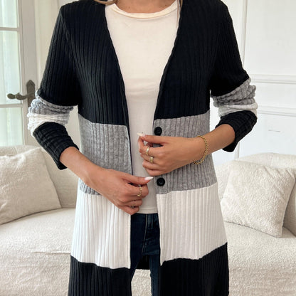 Colorblock Button Front Cardigan