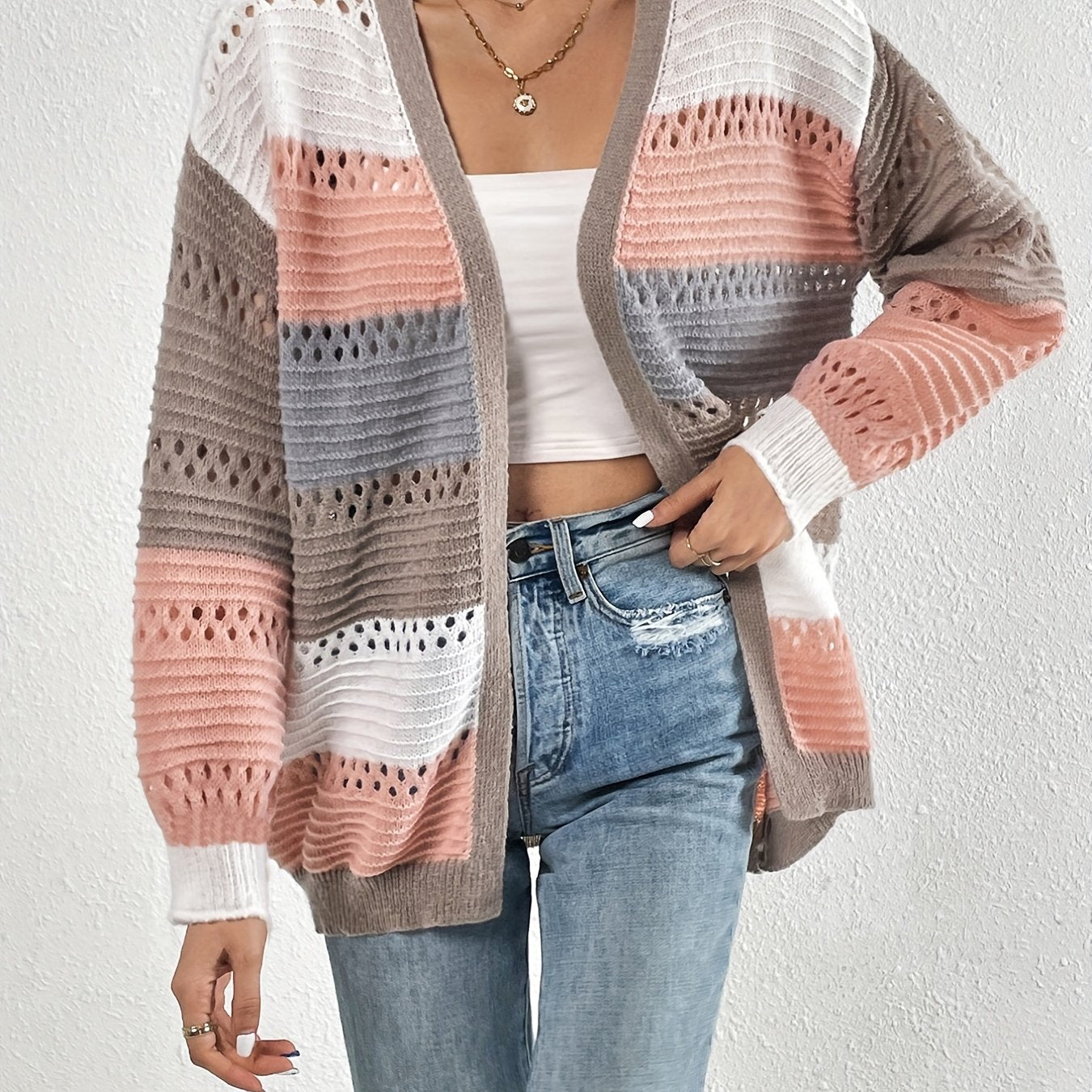 Cut-Out Color Block Cardigan