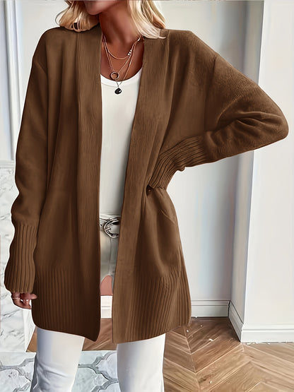 Elegant Open Front Cardigan with Pockets